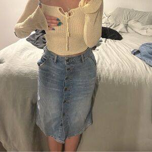 Anthropologie Midi Button-Up Denim Skirt